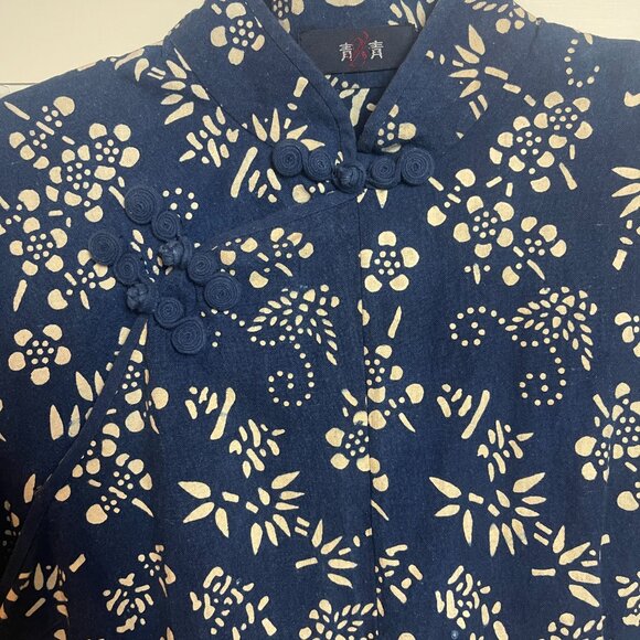 Deep Blue Mandarin Dress 100% Cotton - Picture 2 of 4